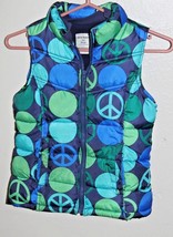 Old Navy Peace Sign  Green & Blue Puffer Vest Full Zip Youth 10/12-Large EUC - £14.06 GBP