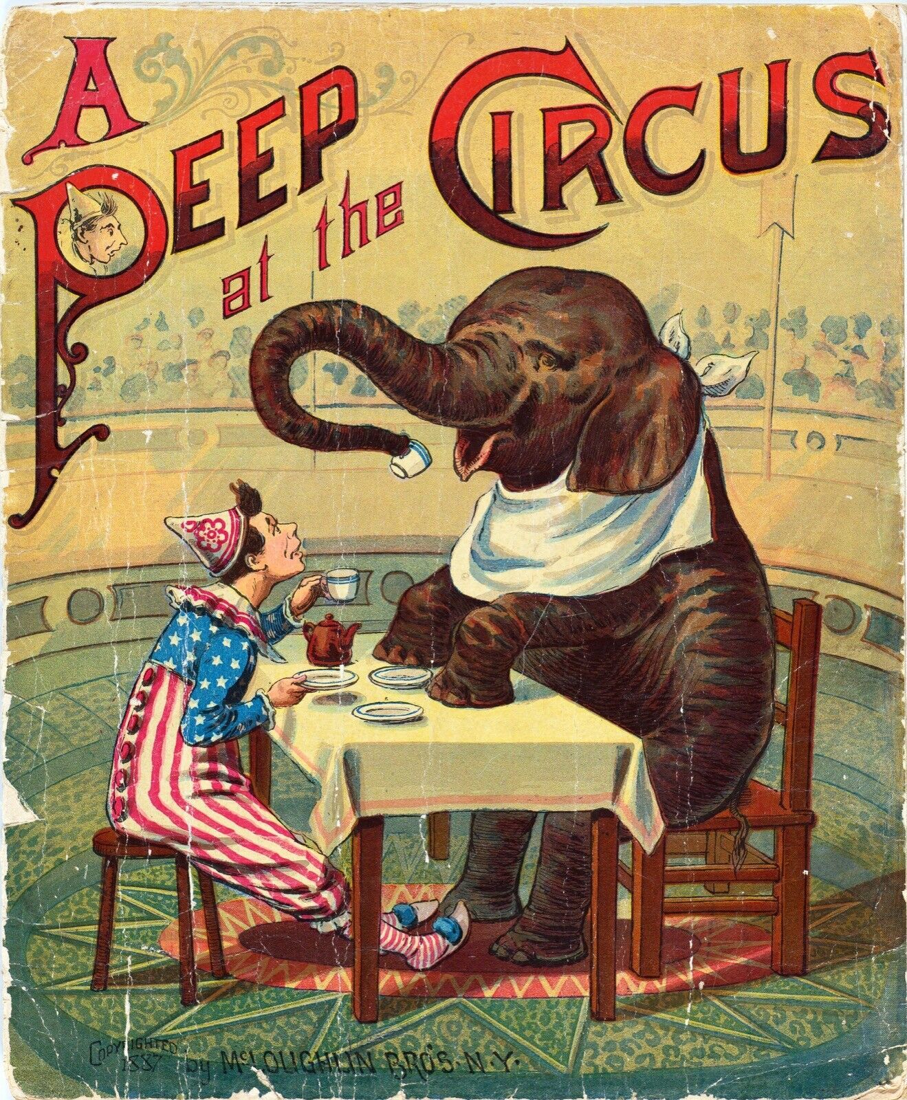 12888.Decor Poster.Home art.Vintage interior wall design.Clown elephant Tea