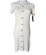 NEW No Boundaries Juniors Cream Ribbed Knit Dress On/Off Shoulder Stretc... - $15.83