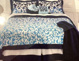 Cynthia Rowley Duvet Cover Set 4 Blue Heaven Scroll Floral Bed Skirt Shams Swell - £41.56 GBP