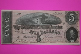 Crisp AU/UNC 1864 Confederate States of America $5 Five Dollars Authenti... - $114.99