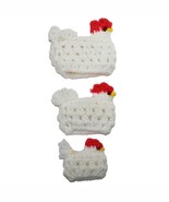 Vtg Handmade Crochet Knit White Chicken Plush Cozies Farm Easter Cottage 4&quot; - $292.05 MXN