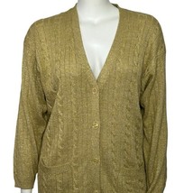 Vintage Gold Metalic Sweater Cardigan Women&#39;s 14/16 Kathryn Deene Glam R... - $17.88