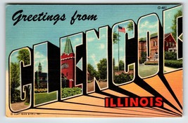 Greetings From Harvard Illinois Large Big Letter Postcard Linen Curt Teich 1951 - $14.49
