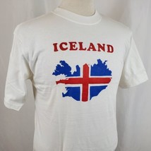 Vintage Iceland Flag T-Shirt Large White Cotton Crew Single Stitch Deadstock 80s - £22.77 GBP
