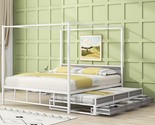 Queen Size Metal Canopy Platform Bed With Twin Size Trundle And 3 Storag... - £492.84 GBP