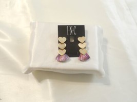 Inc Gold-Tone Triple Heart Fringe Drop Earrings M720 - £11.46 GBP