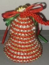 Stunning Corded Beaded Push Pin Bell Shape Christmas Ornament Red Gold - £7.81 GBP