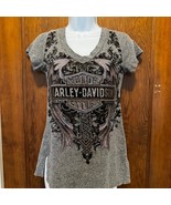 Y2K Harley Davidson Sparkle Rhinestones Studded Logo Baby T Womens Small... - $18.69