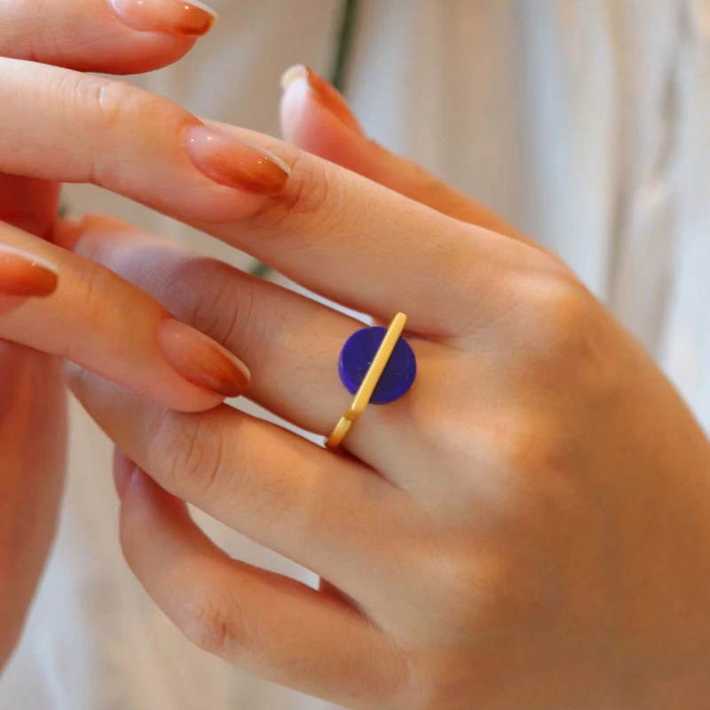 Lapis Lazuli Original 925 Sterling Silver Rings Geometric Circle Natural Stone R - £44.09 GBP