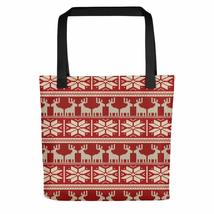 Knitted Christmas Winter Fabric Design Dark Red &amp; White Deers Scandinavian Style - £26.71 GBP