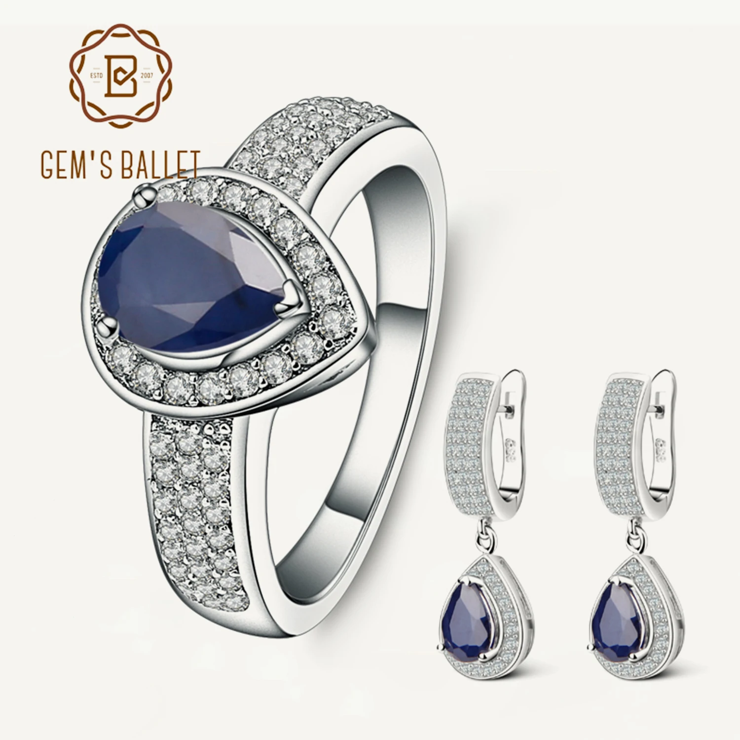 Natural Blue Sapphire Vintage Jewelry Sets 925 Sterling Silver Gemstone Earrings - $115.98