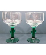 Margarita Saguaro Cactus Glasses Green Stemmed 12 Oz 6.5&quot; x 4&quot; Set Of 2 - $14.99