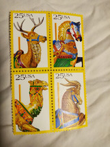 1988 &quot;Carousel Animals&quot; 25¢ USA Postage Stamps- MNH- Block Of 4 Stamps - £1.49 GBP