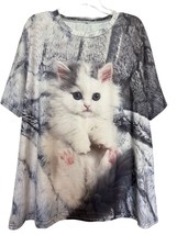 Womens T Shirt Gray 4XL Short Sleeve Animal Cat Kitten Print Pullover Tee - $18.81