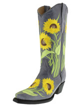 Womens Western Rodeo Boots Denim Blue Leather Sunflower Embroidered Snip... - $106.91