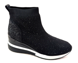 EXE 34-21EX02 Black Pull On Mid Wedge High Top Embellished Fashion Sneaker - $129.00