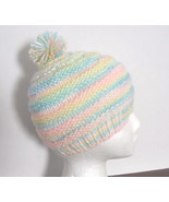 Hand Knitted Child&#39;s Acrylic Yarn Grow Hat with Handmade Pom-Pom - Multi... - £15.65 GBP