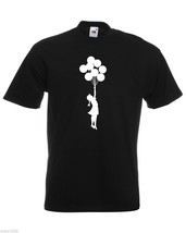 Mens Banksy Street Graffiti T-Shirt; Flying Escapism Girl with Balloons Tshirt - £19.73 GBP