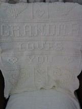 Grandma Loves You White Hand Knitted Crochet Baby Blanket - $22.28