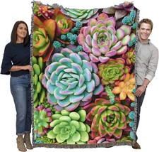 Pure Country Weavers Bright Succulents Blanket - Floral Gift Tapestry, 72X54 - £58.29 GBP