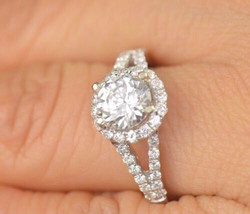Split Shank 2.75Ct Round Cut Diamond Halo Engagement Ring 14k White Gold Size 8 - £192.86 GBP