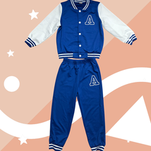 2PC Kids 7Y Blue Varsity Jacket &amp; Jogger Set – Retro Sports Style - £8.93 GBP