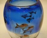 Hand Blown Art Glass Vase Undersea Fish Designs Heavy - $64.34