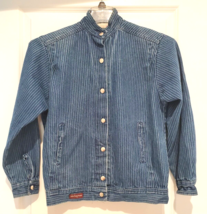 Rivington Womens Sz 5 Denim Jacket  Striped LSleeve Collared Snap Button... - £21.17 GBP