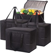 Set of 4 Large Insulated Reusable Grocery Bags with Sturdy Zipper and Handles Wa - £45.03 GBP