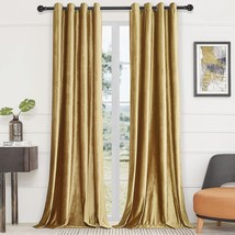 Bulbul Velvet Gold Curtains 84 Inch Length- Living Room Blackout Thermal Window - £42.62 GBP