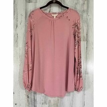 Matilda Jane Womens Blouse Shirt Medium Pink Floral Sleeve Elastic Cuffs READ - £8.14 GBP