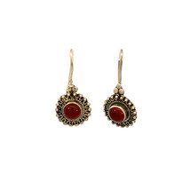 Vintage Sterling Silver 925 Ethnic Floral Red Carnelian Lever Back Hook ... - $34.65