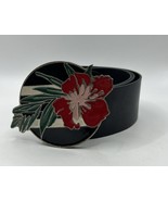 VINTAGE DIVIDED Belt Womens Black Italian Leather Hibiscus Enamel Buckle... - $39.60