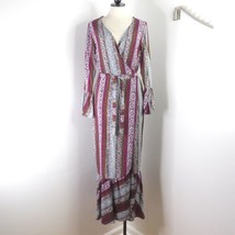 R. Vivimos Women&#39;s M (8/10) Floral Stripe Boho Bell Sleeve Maxi Wrap Dress - £19.18 GBP