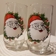 Anchor Hocking Drinking Glasses Winking Santa Claus Merry Christmas Set of 2 - £11.62 GBP