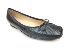 GEOX Respira Bow Wedge Ballet Loafer Size 37 EU 7 US Black Distressed - $39.95