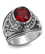 US Army Stainless Steel Red Crystal Mens Ring TK316 - £15.18 GBP