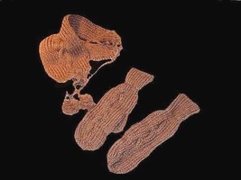 Vintage RETRO Childs Mittens+ Hat Hand Knit 1940S From Film Brown 100% Wool - $442.88 MXN
