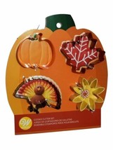 Wilton Colorful Metal Autumn 4 Cookie Cutters Fall Turkey Leaf Sunflower... - $6.23