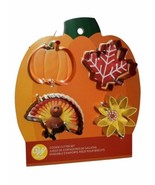 Wilton Colorful Metal Autumn 4 Cookie Cutters Fall Turkey Leaf Sunflower... - £4.90 GBP