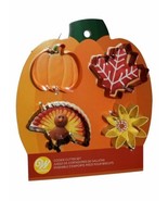 Wilton Colorful Metal Autumn 4 Cookie Cutters Fall Turkey Leaf Sunflower... - £4.97 GBP