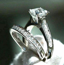 2.2Ct Princess Cut Diamond Simulated Engagement Bridal Ring Set 14K White Gold - £214.49 GBP