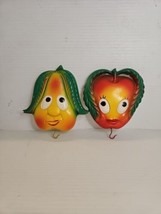 Vintage Chalkware (2) Anthropomorphic  Apple &amp; Pear Wall Art Miller Studio 1970 - £22.37 GBP