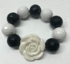 Chunky boho style big ball Black &amp; White Plastic Bead stretch fashion Br... - $94.08 MXN