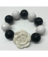 Chunky boho style big ball Black &amp; White Plastic Bead stretch fashion Br... - $93.53 MXN
