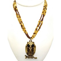 Retro Owl Pendant Necklace, Vintage Brown Multi Strand Choker from Avon - £30.16 GBP