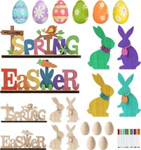 12PCS DIY Wooden Easter Crafts Set Paint Your Own Easter Egg Bunny Spring Easter - £28.04 GBP
