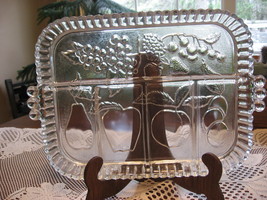Indiana Glass-Divided Relish Serving Tray/Platter-5 Sections-Fruit Design-USA - $14.00