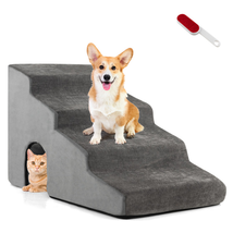 4-Tier Dog Ramp Pet Stairs Extra Wide Non-Slip Bottom High Density Foam Cat Dogs - £47.26 GBP
